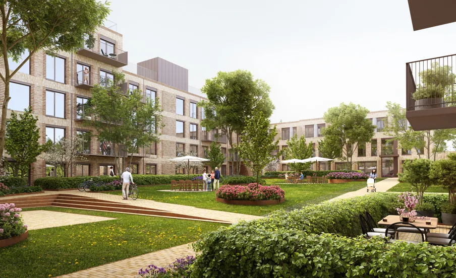 Visualisering af gårdhave KatrineTorvet i Aarhus