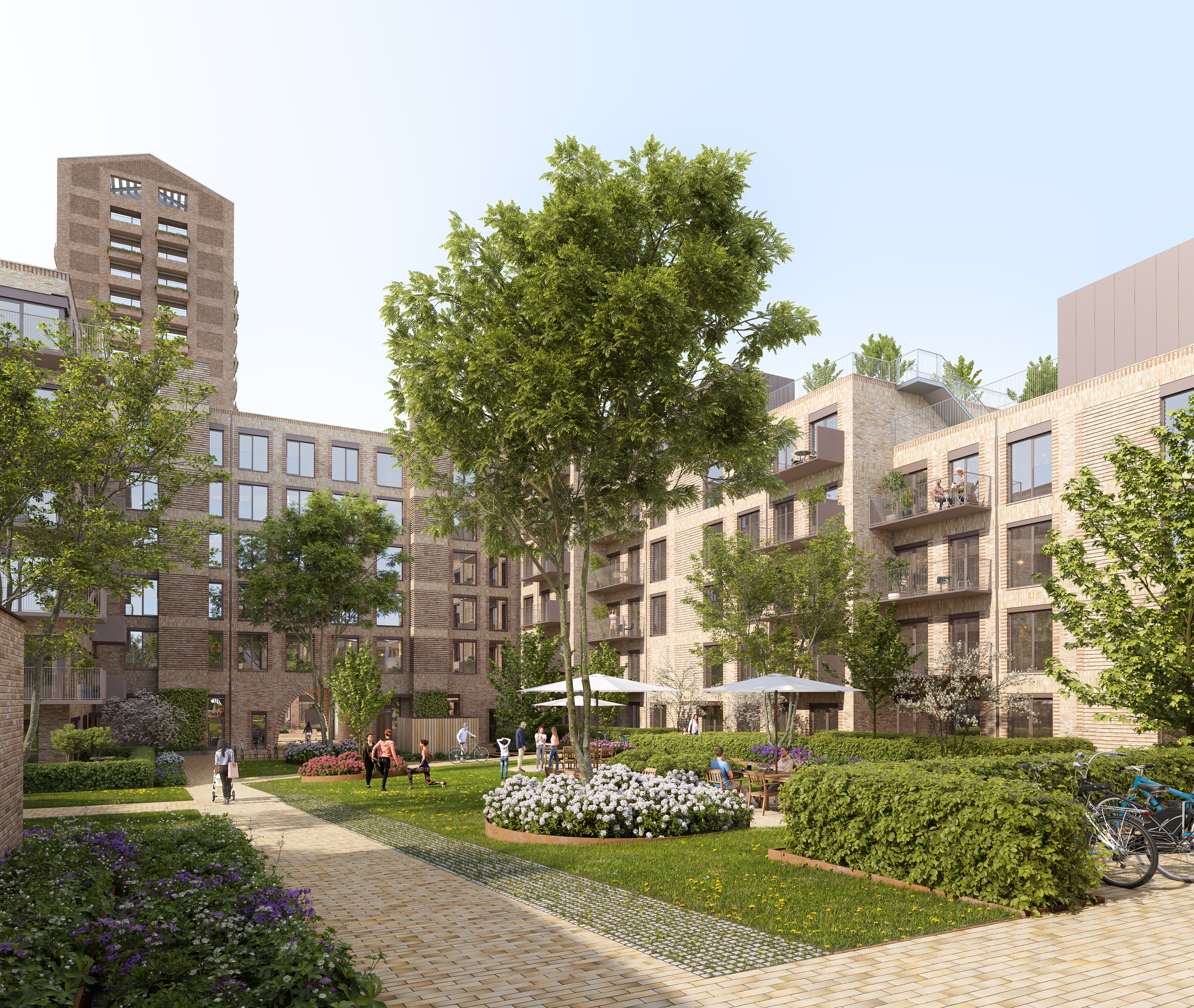 Visualisering af gårdhave KatrineTorvet i Aarhus