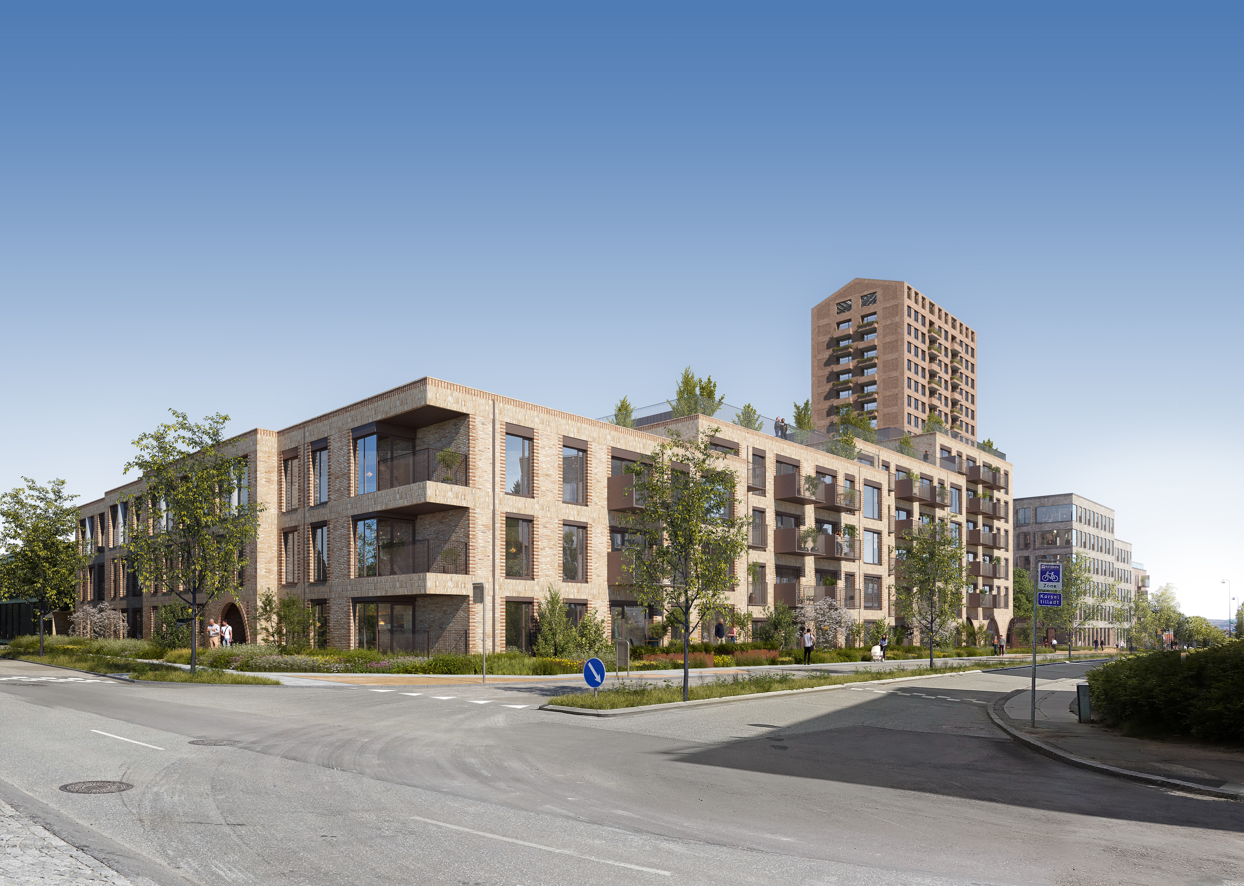 Visualisering af facade på KatrineTorvet i Aarhus set fra nord 2022