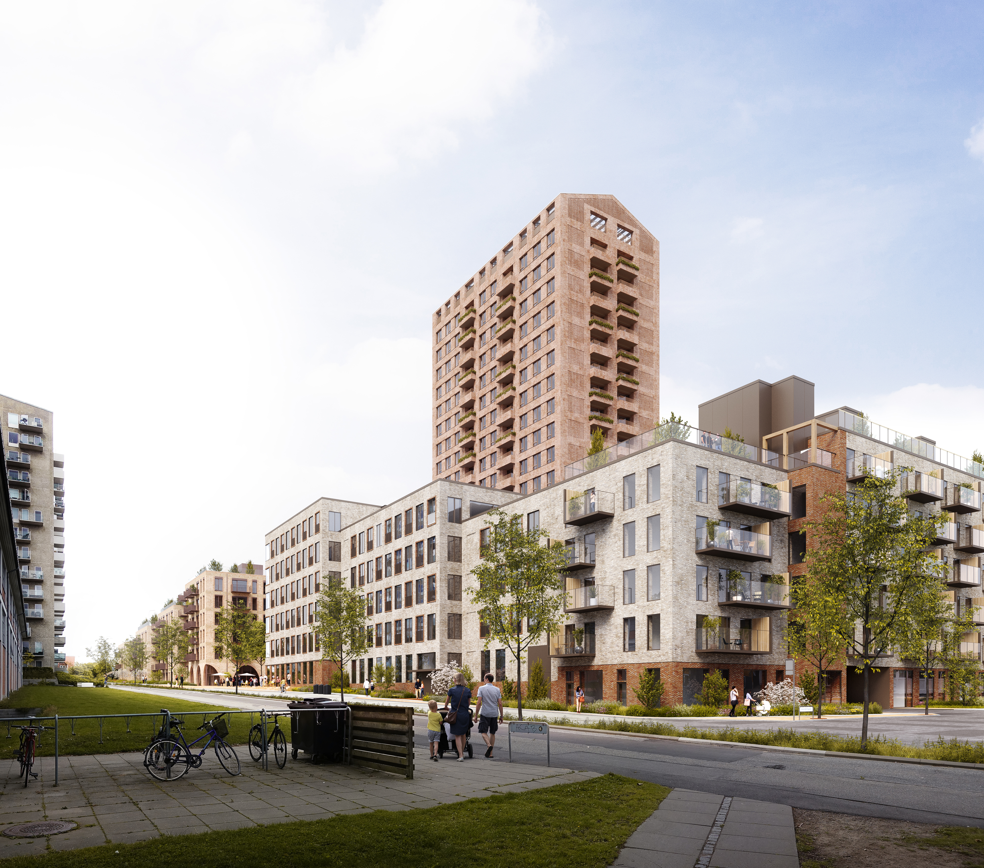 Visualisering af facade på KatrineTorvet set fra syd i Aarhus 